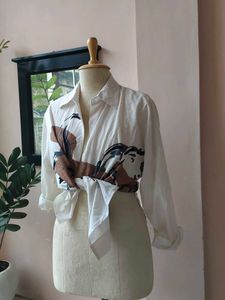 Casual White Printed Top Picked From Thrift Store