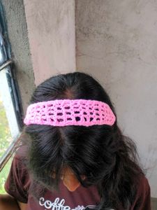 Pink crochet mess Headband 😁