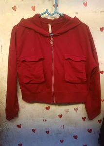 Red Zip-Up Hoodie.Cool and great for layering over