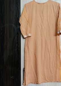 Elegant Peach Cotton Kurti with White Floral Embro