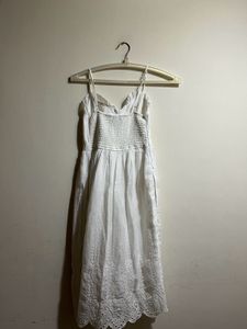 Cottagecore Midi Embroidered White Dress