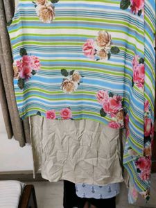 Floral Striped Asymmetric Top