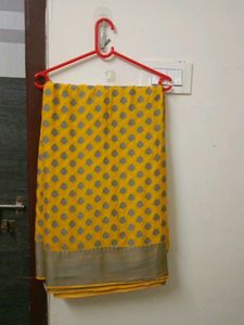 New Saree Yellow In Colour With Blouse Piece Unused