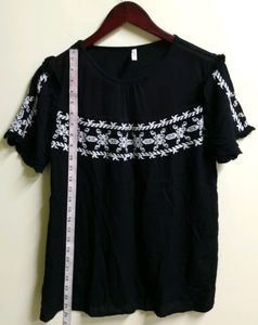 Embroidered Black Top