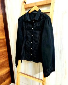 Black Designer Cotton Shirt Size-38