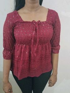 NEGOTIABLE Burgundy Sequin Lace Top