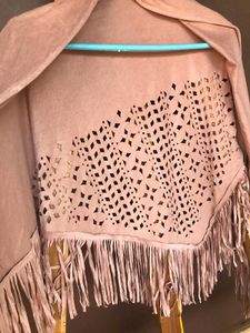 Stradivarius Pink Suede Shawl With Fringes