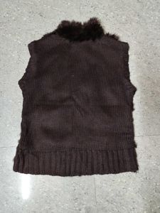 Brown half sleeve fur vest