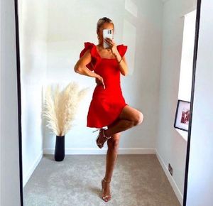 Zara Boho Cotton Bright Red Ruffles Smocked