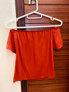 Orange Off Shoulder Crop Top