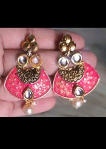 Pink &amp; Gold Kundan Jewelry Set