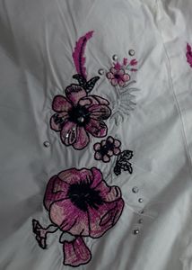 Madame White Blouse With Pink Embroidered Flowers