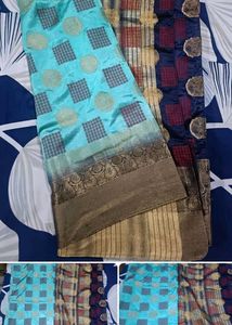 Pink yellow blue Embellished Saree