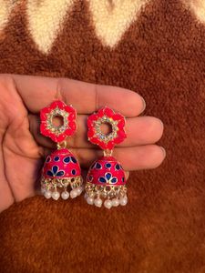 Red Jhumka Earrings