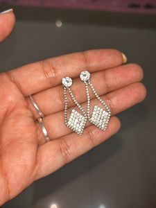 Beautiful Silver Long Earrings With Diamonds