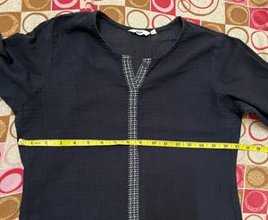 Max Black Kurta With White Embroidery