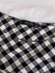 Zara Checkered Long Sleeve Slit Dress Fits S-M