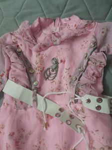 Baby Girl Frock With Belt &amp; Leggings