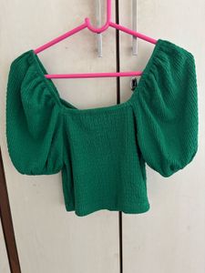 Green Puff Sleeve Top