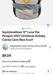 Squishmallows 12” Luna The Penguin 2021 Christmas