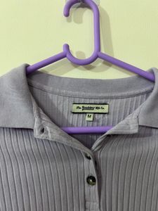 Lilac Ribbed Polo Top size m