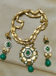 Gold Chain with Green Stone Pendant