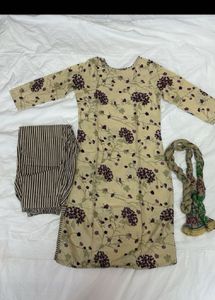 Beige 3 Piece Suit Set For Daily Wear