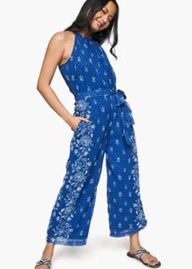 Blue Floral Print Jumpsuit