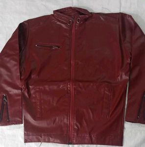 Burgundy Fox Leather Look Jacket