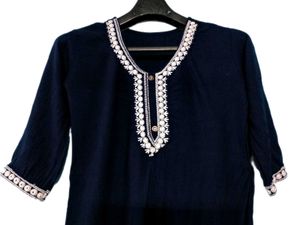 Elegant blue Kurti with Embroidered Neckline