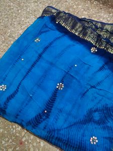 original polish Blue Tie-Dye Saree