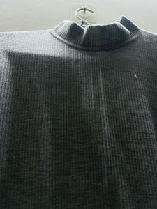 Gray Ribbed Mock Neck Top