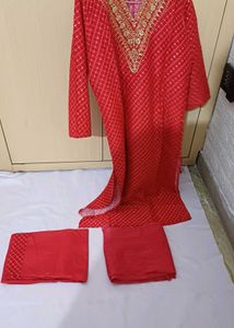 Red Embroidered Kurta Set