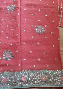 Heavy Elegant Coral Saree with Blouse