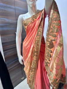 Embroidered Peach Saree