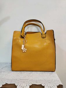 Mustard Yellow Tote Bag with Charm