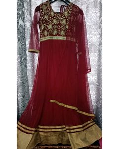 Elegant Maroon & Gold Anarkali Dress