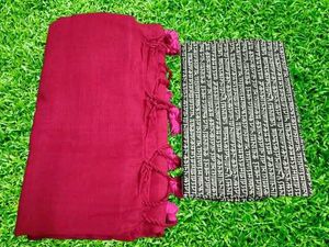 Hot Pink Mulmul Saree with Printed Blouse Piece