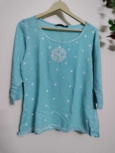 Light Blue Top With Threadwork