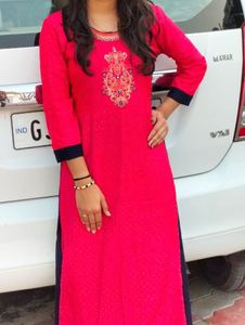 Ombre Pink Red  And Navy Blue Color Gown