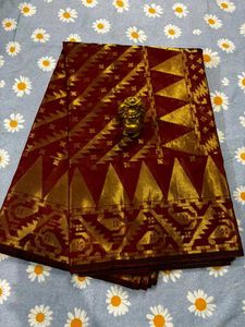 Elegant Maroon & Gold Saree