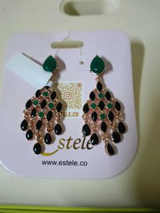 Estelle Dangle Earrings - Green & Black