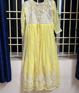 Lemon yellow Georgette Anarkali