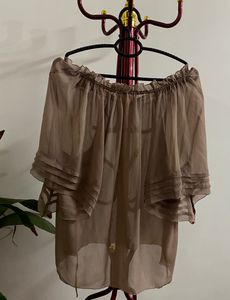 ✨Sheer Dusty Brown Top With Tie Detail✨