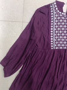 Women Purple Silk Embroidered Tunic