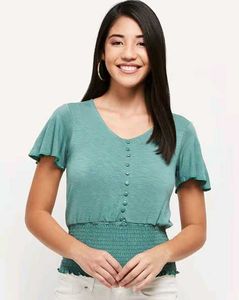 Cute Green Flutter Sleeve Top