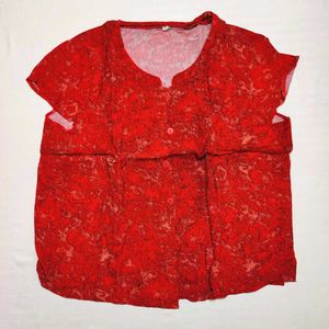 Red Floral Short Sleeve Shirt