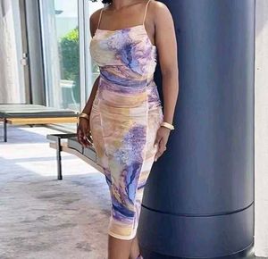 Abstract Printed Ruched Dress