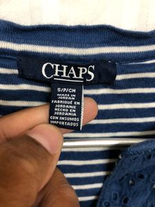 Chaps Blue Half Sleeve Cotton Top