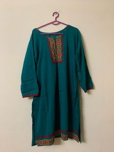 Teal Embroidered Kurti